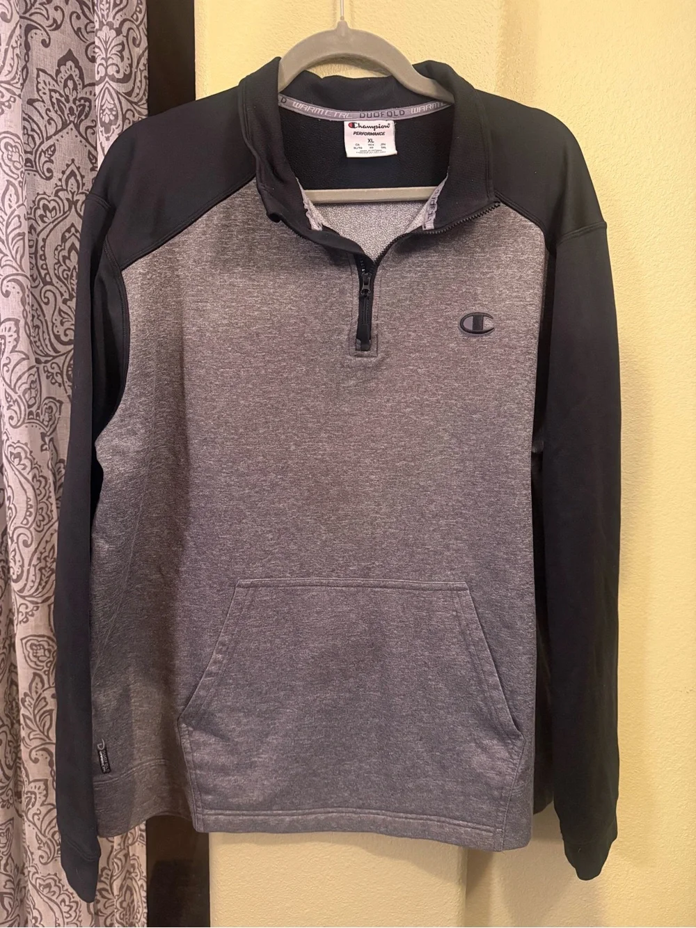 Champion Men's Gray and Black Quarter-Zip Sweatshirt